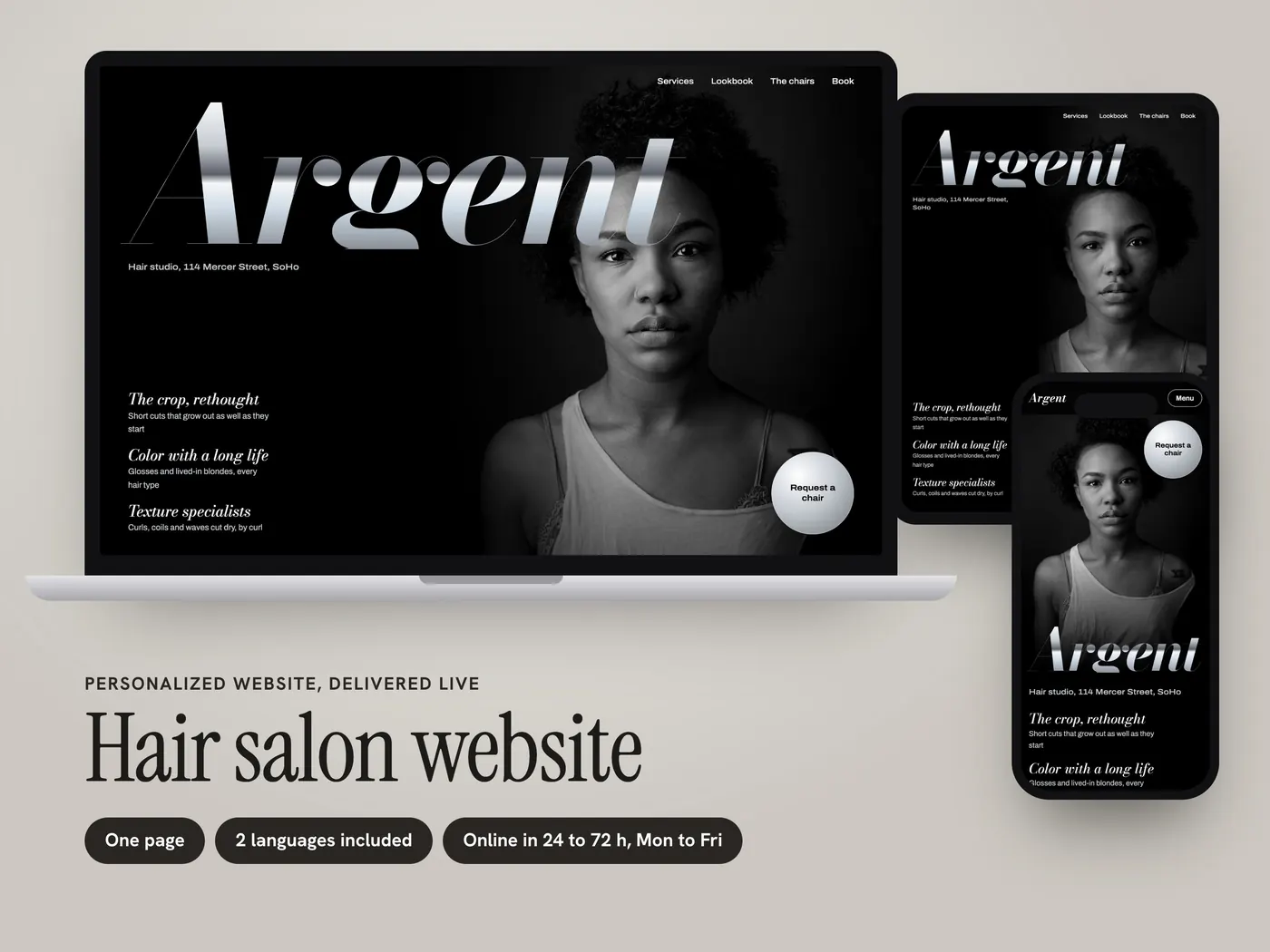 Argent Hair Studio, Personalized website, view 1