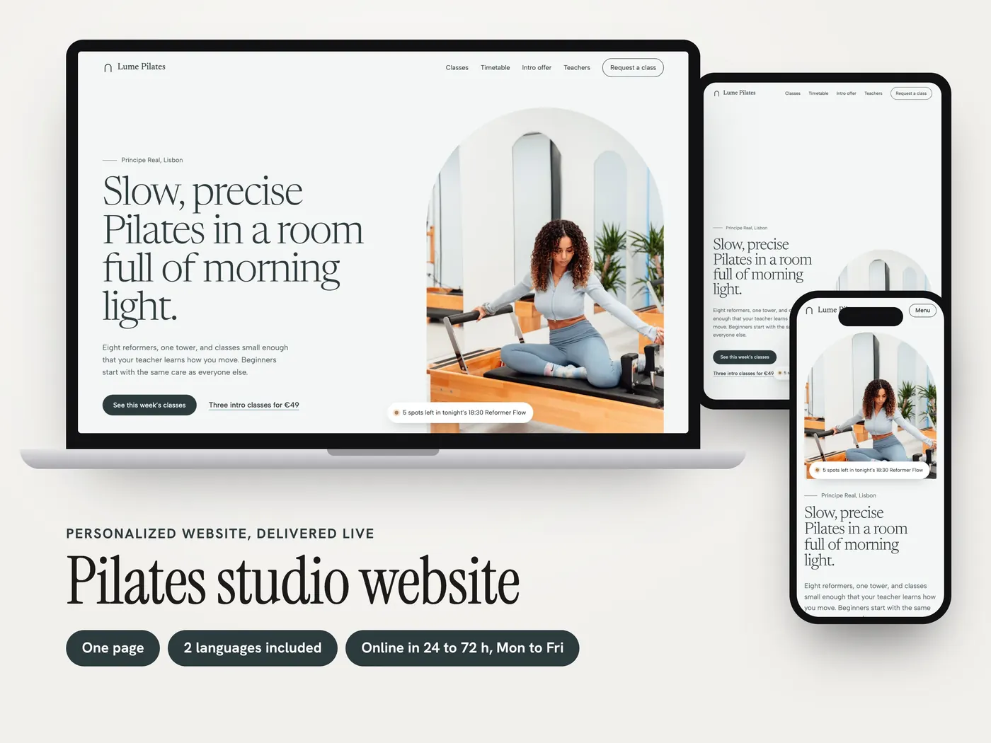 Lume Pilates, Personalisierte Website, view 1