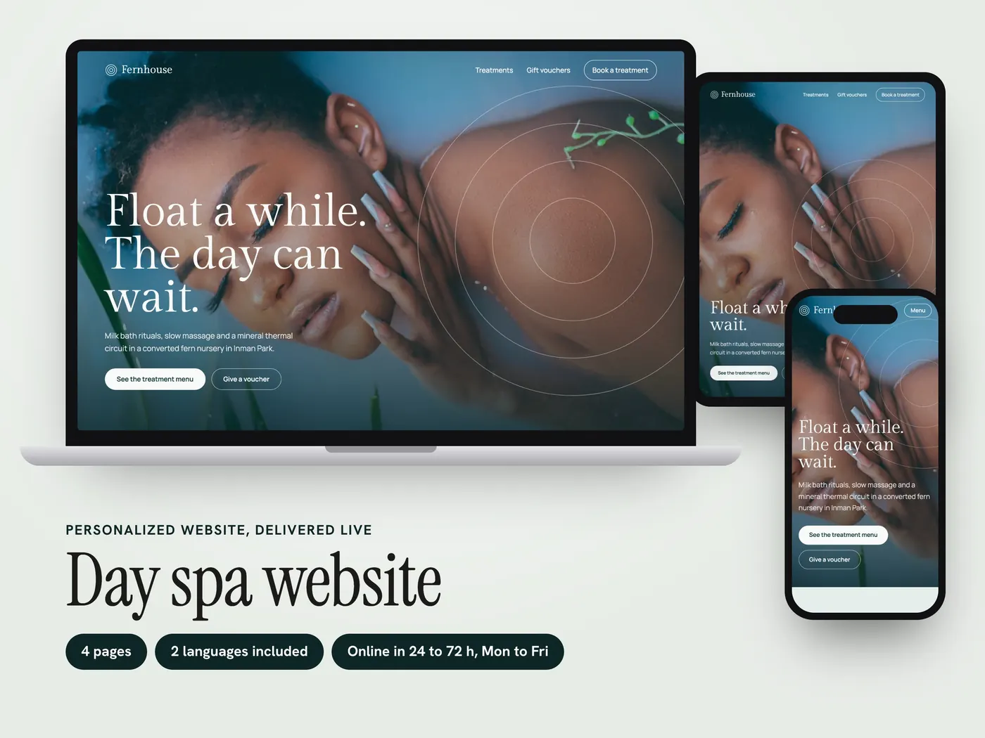 Fernhouse Day Spa, Personalized website, view 1