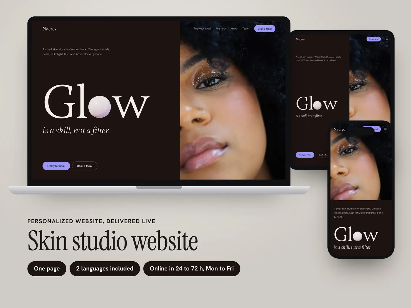 Nacre Skin Studio, Personalized website, view 1