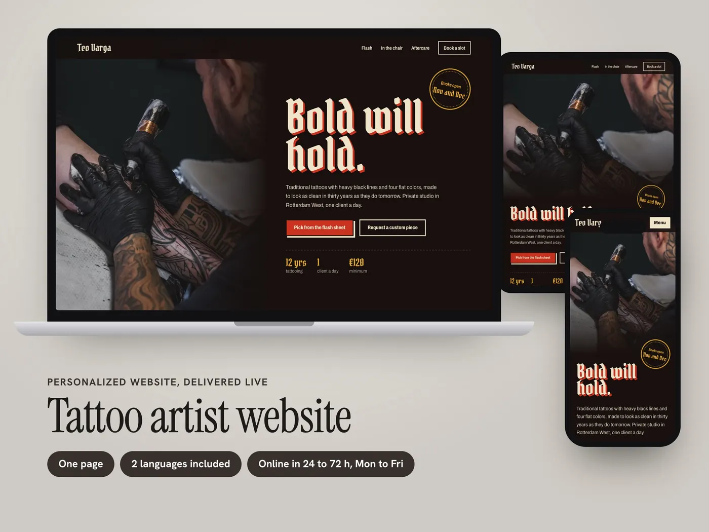 Teo Varga Tattoo, Personalisierte Website, view 1
