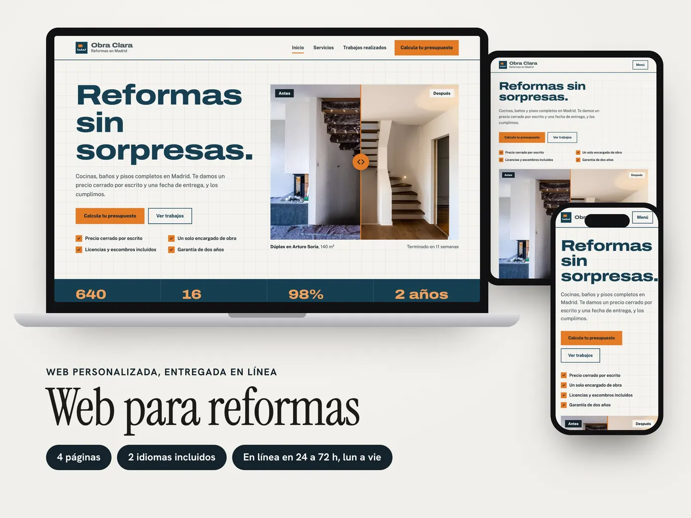 Obra Clara, Personalized website, view 1