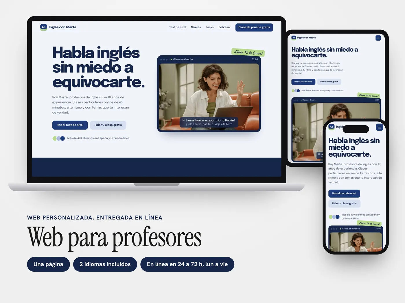 Inglés con Marta, Personalized website, view 1