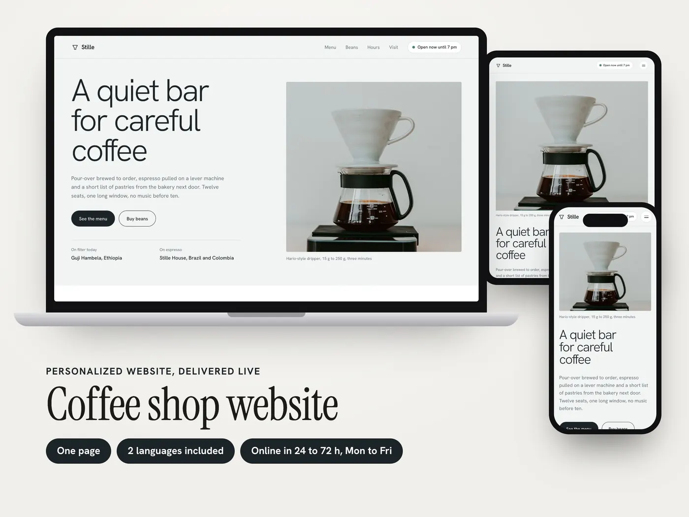 Stille Coffee Bar, Personalized website, view 1