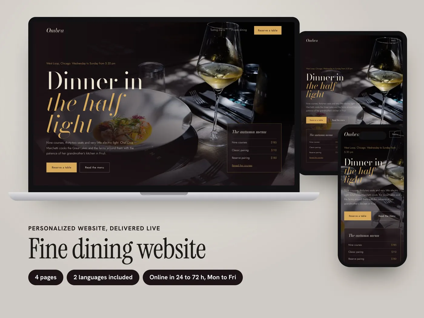 Ombra, Personalized website, view 1