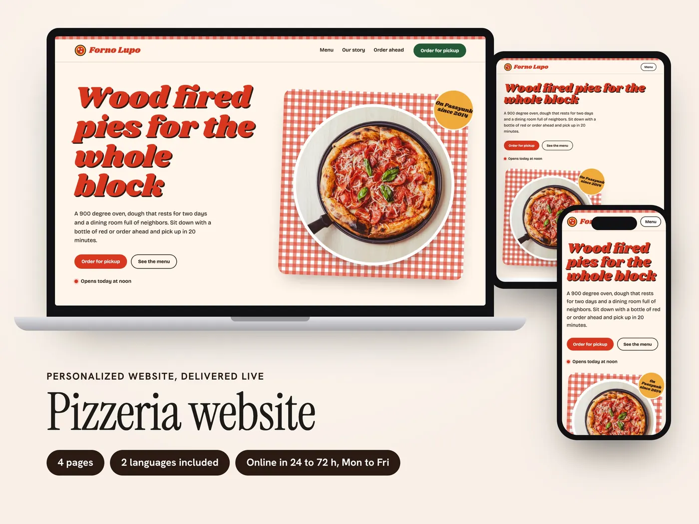 Forno Lupo, Personalized website, view 1