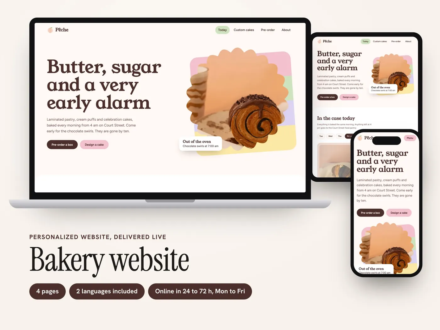 Pêche Pâtisserie, Personalized website, view 1