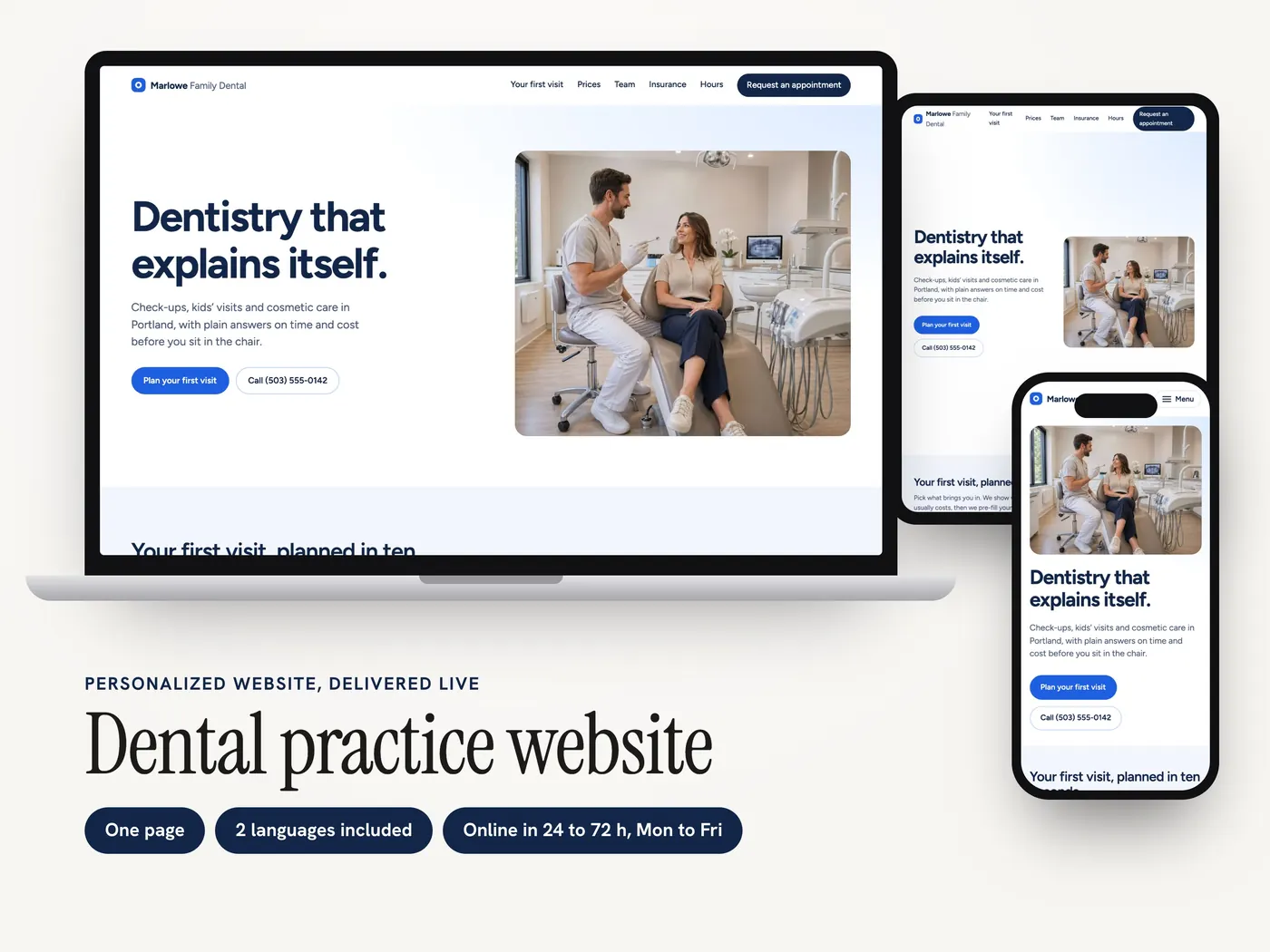Marlowe Family Dental, Personalized website, view 1