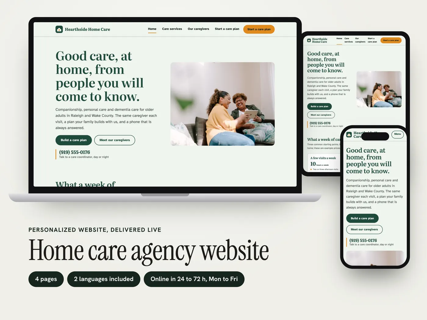 Hearthside Home Care, Personalized website, view 1