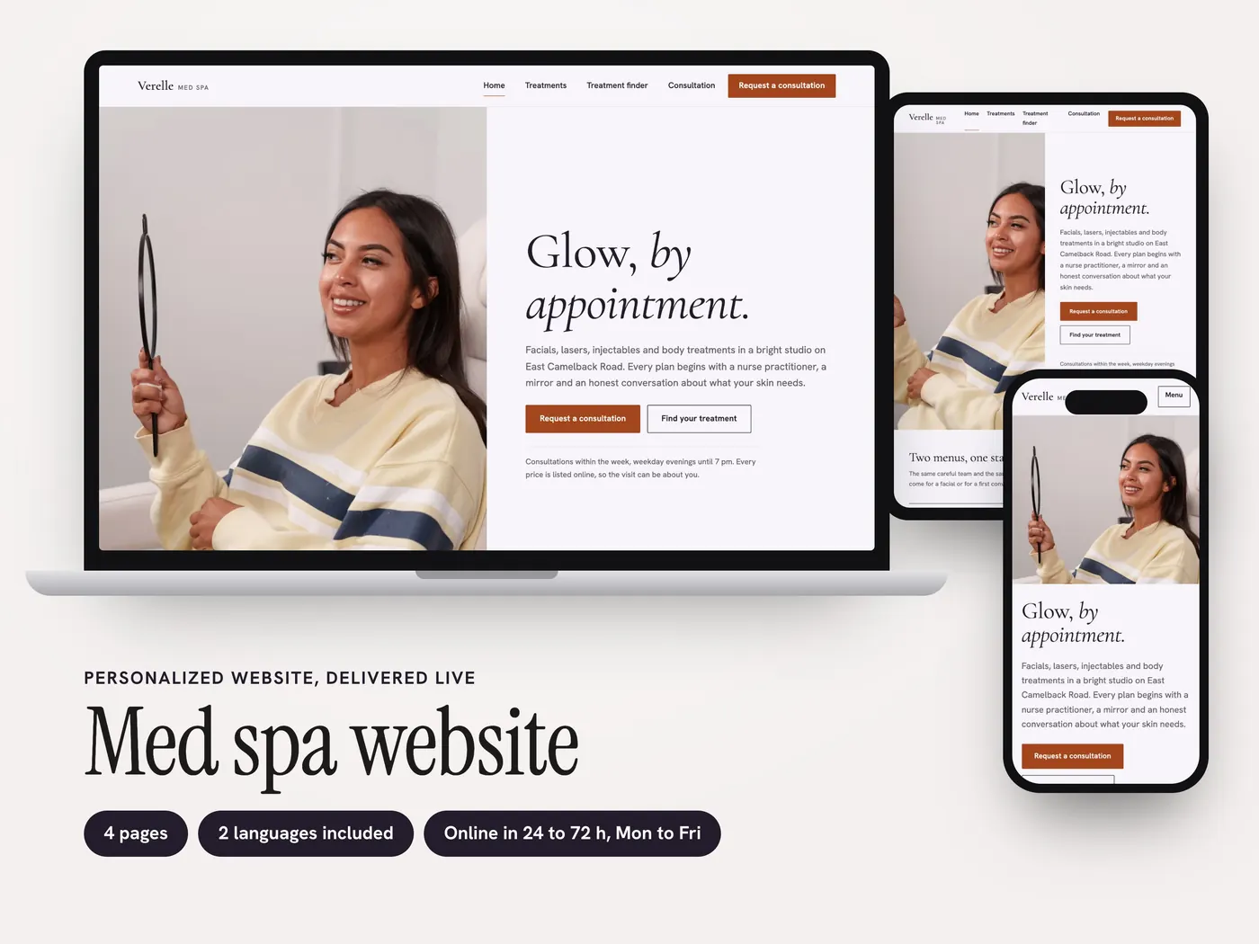 Verelle Med Spa, Personalized website, view 1