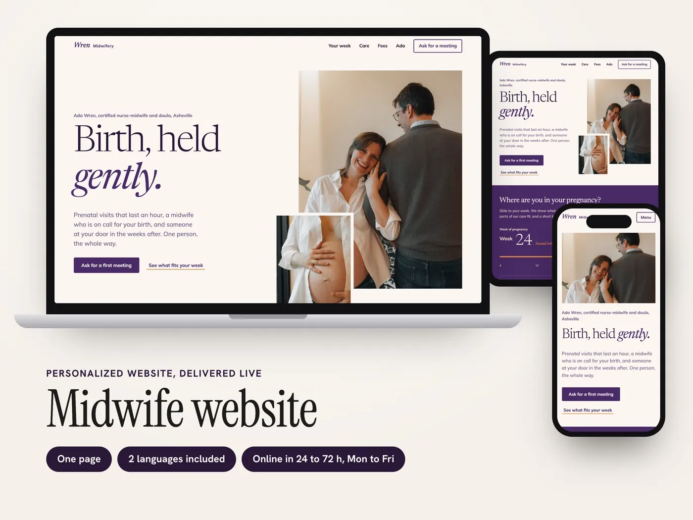 Wren Midwifery, Personalized website, view 1