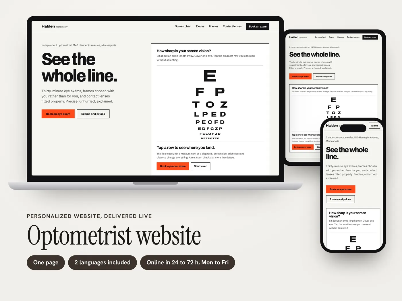 Halden Optometry, Personalized website, view 1