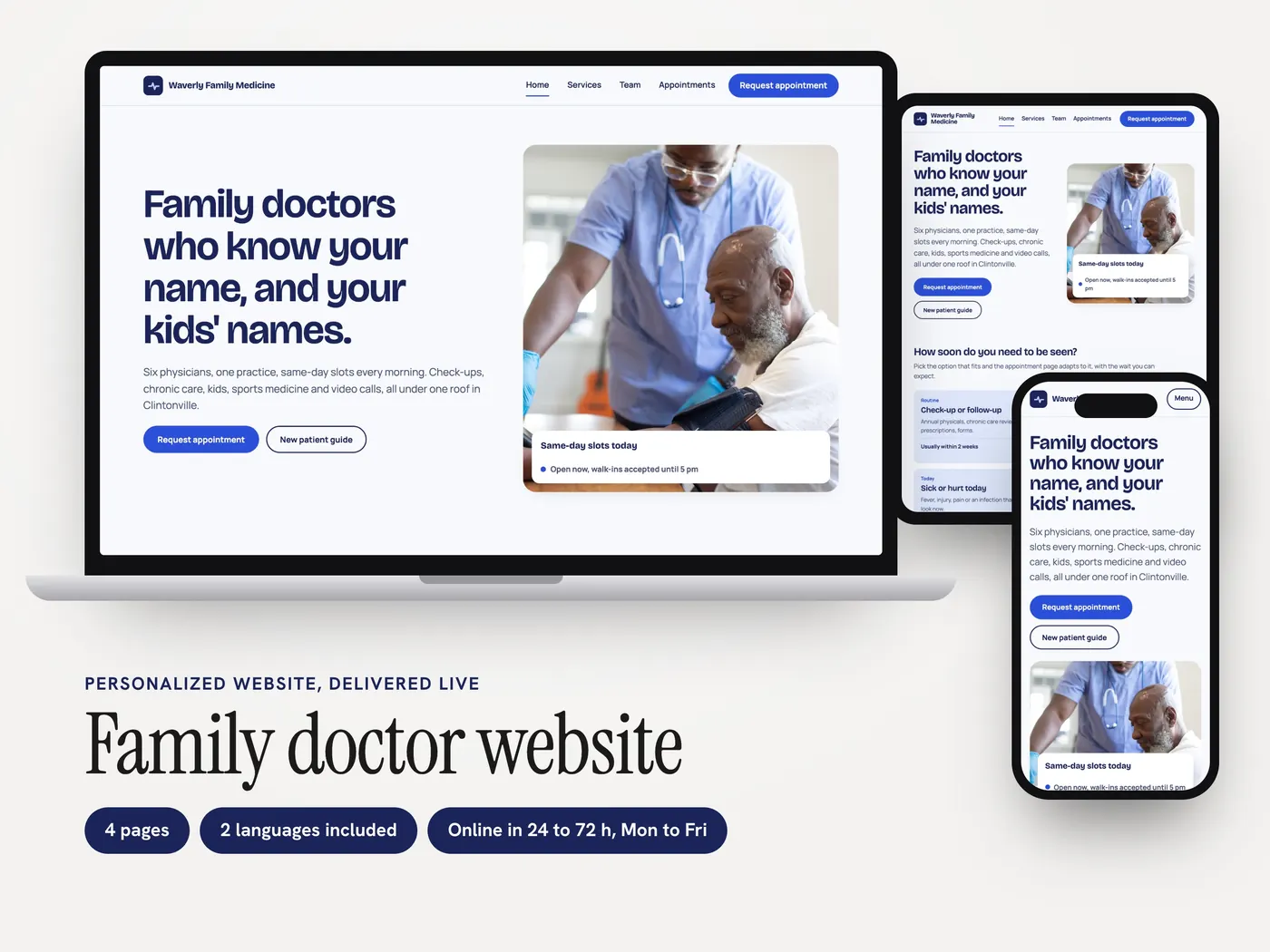 Waverly Family Medicine, Personalized website, view 1