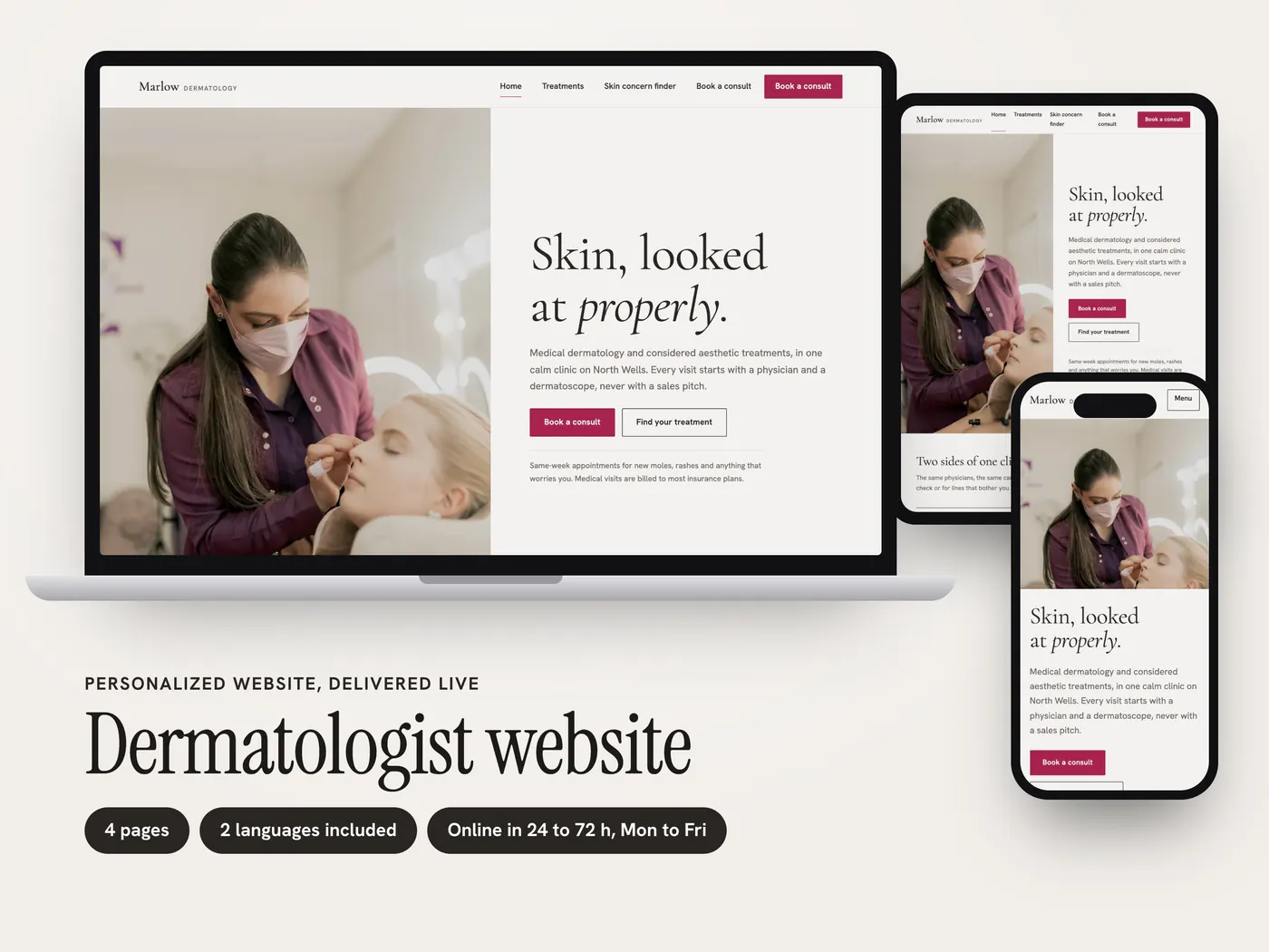 Marlow Dermatology, Personalized website, view 1