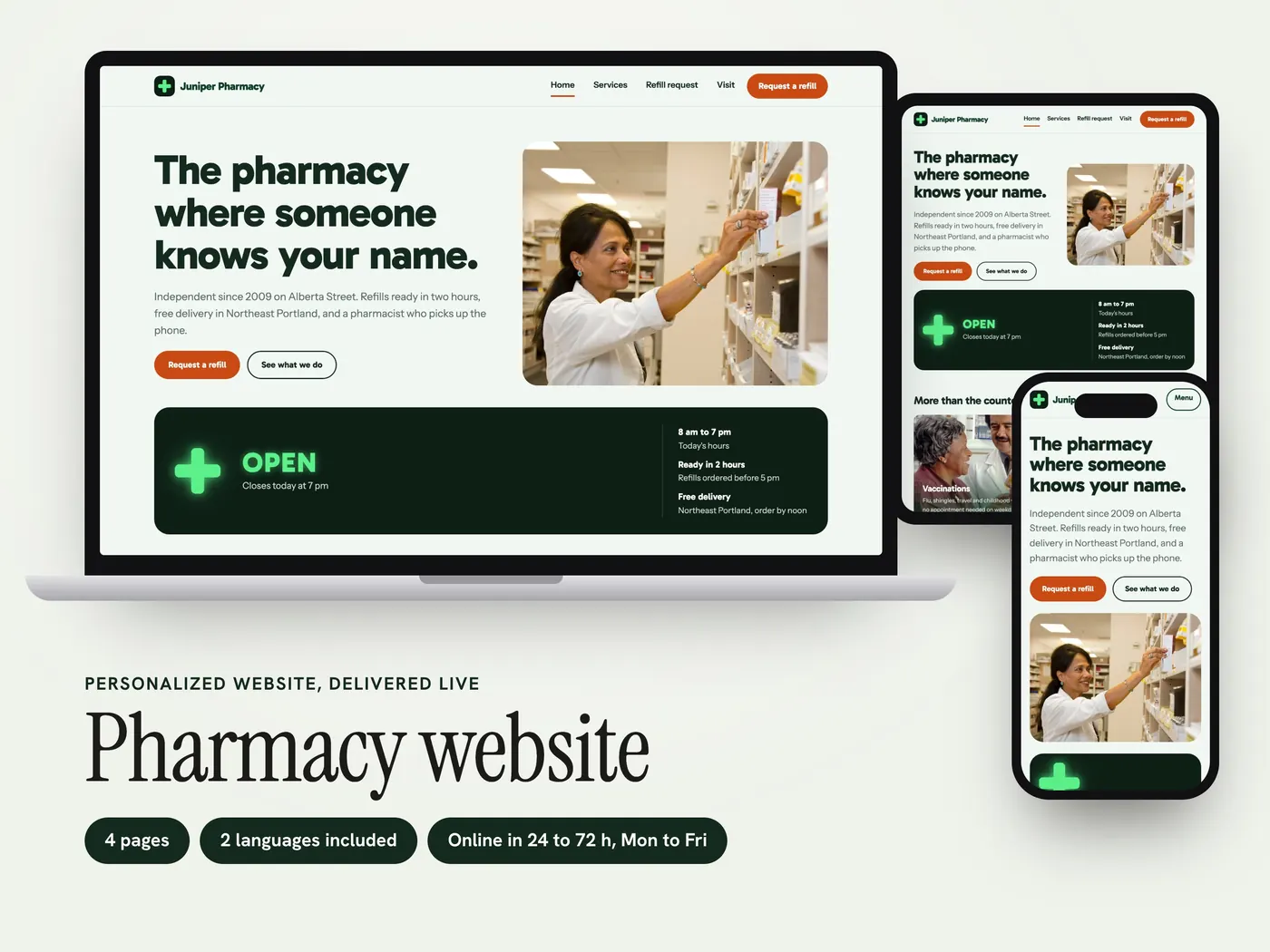 Juniper Pharmacy, Personalized website, view 1