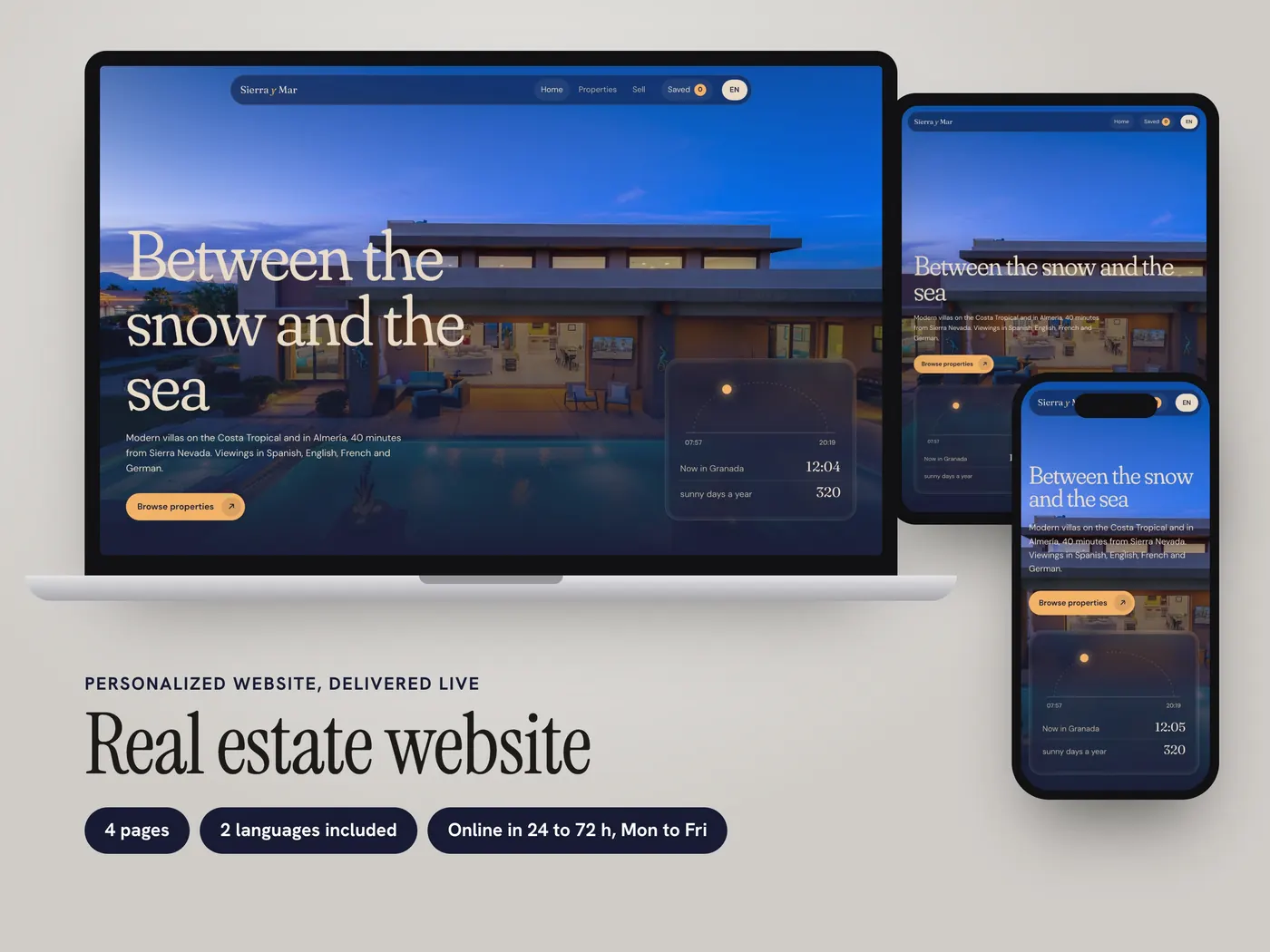 Sierra y Mar, Personalized website, view 1