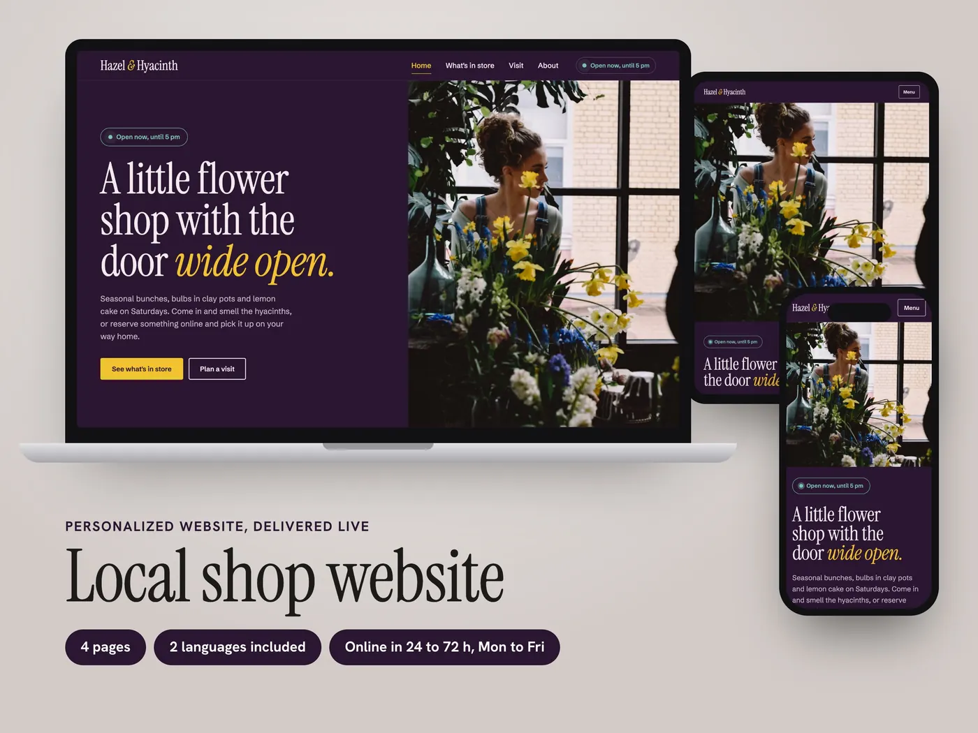 Hazel & Hyacinth, Personalized website, view 1