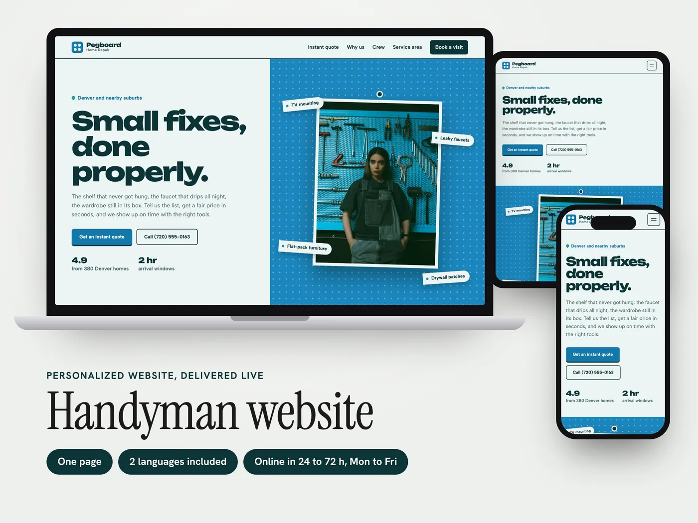 Pegboard Home Repair, Personalized website, view 1