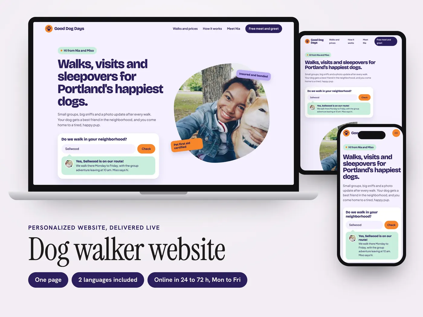 Good Dog Days, Personalized website, view 1