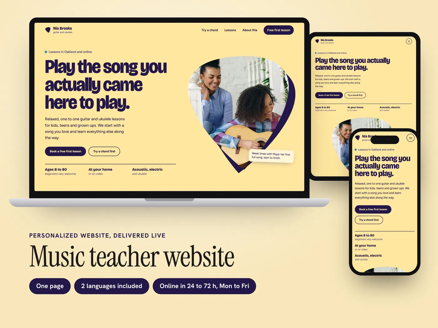Nia Brooks Guitar, Personalized website, view 1