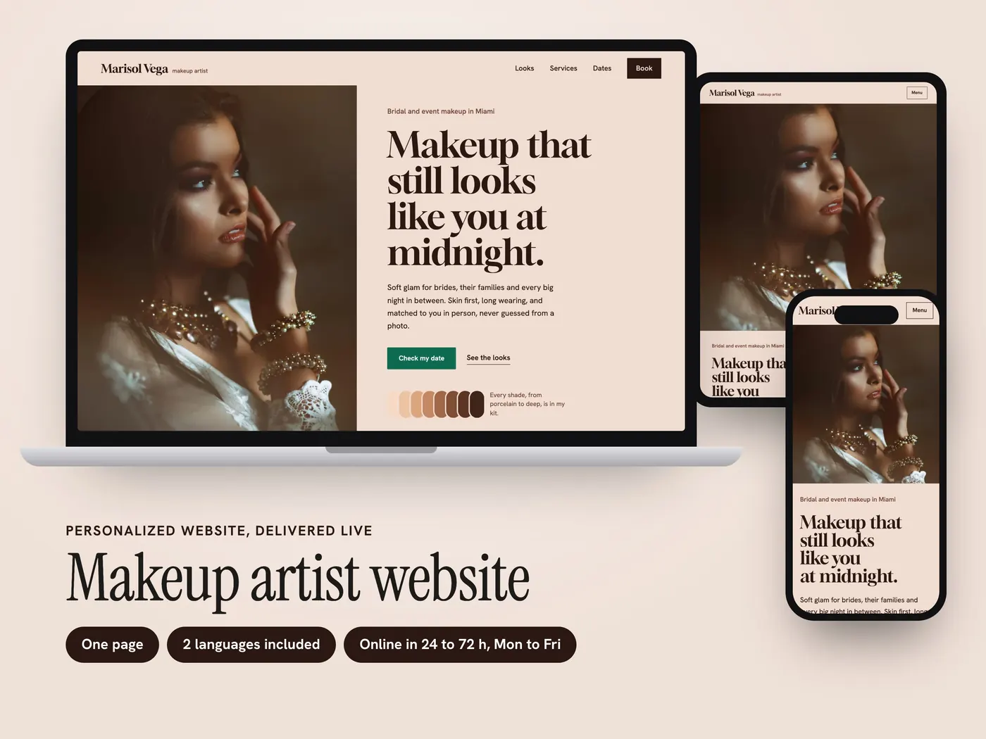 Marisol Vega Makeup, Personalized website, view 1