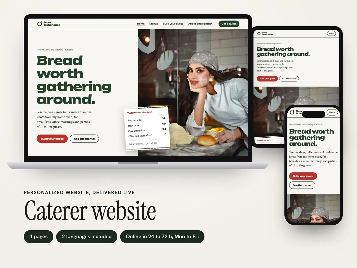 Nour Bakehouse, Personalized website, view 1