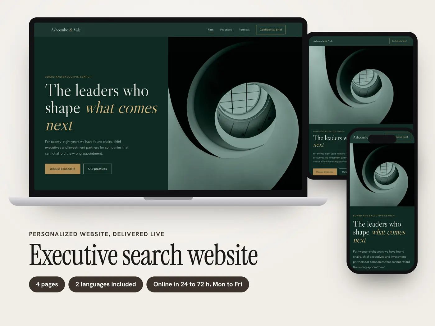 Ashcombe & Vale, Personalized website, view 1