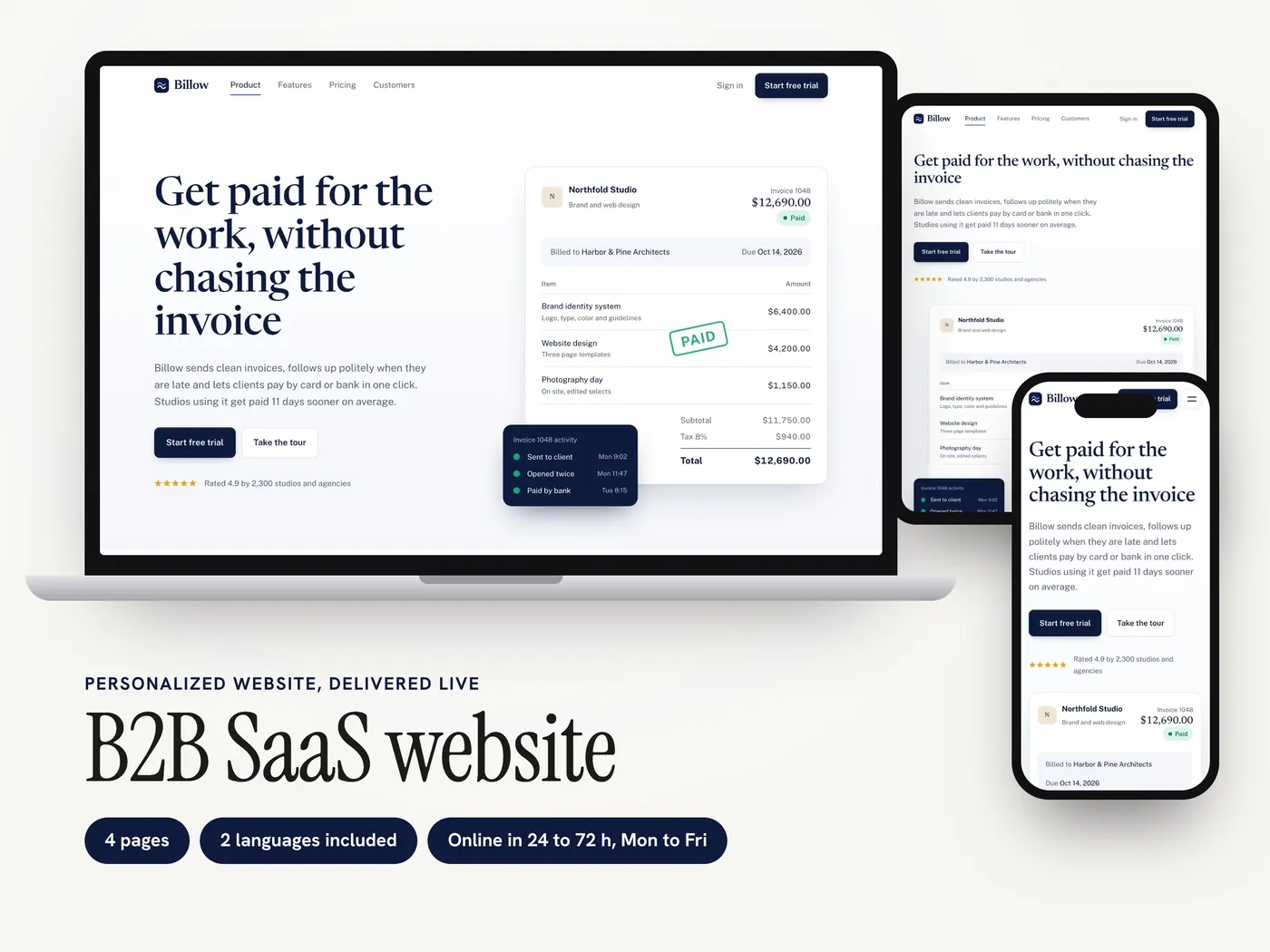 Billow, Personalized website, view 1
