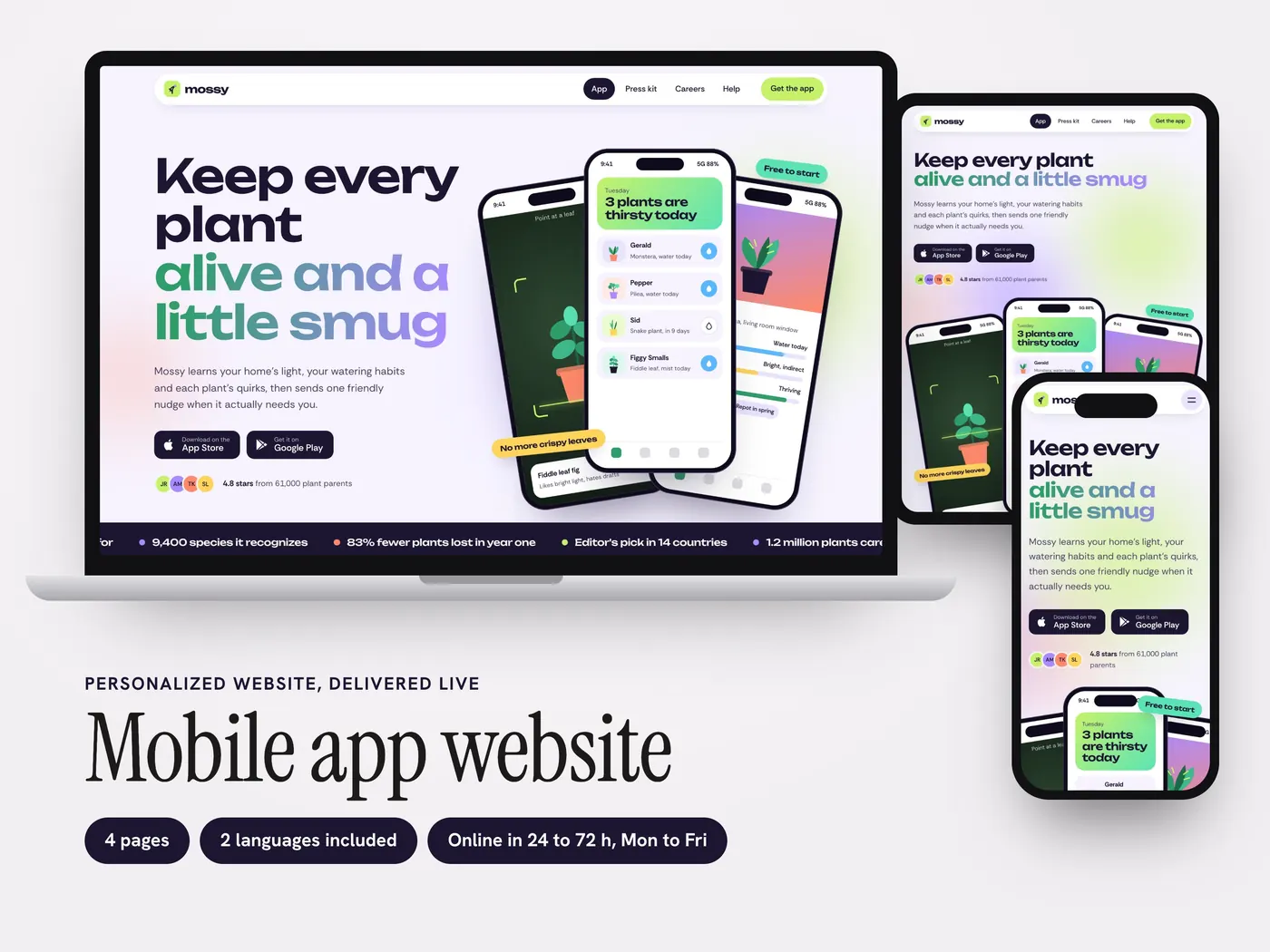 Mossy, Personalized website, view 1