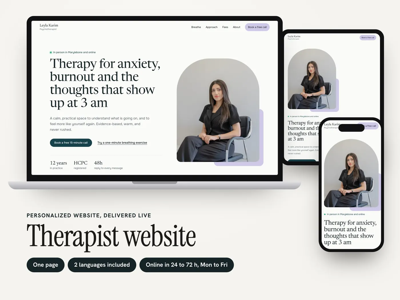 Dr. Leyla Karim, Personalized website, view 1