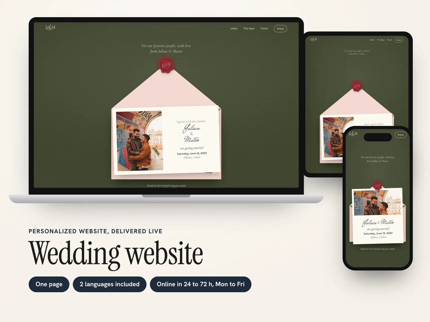 Julian & Mateo, Personalized website, view 1