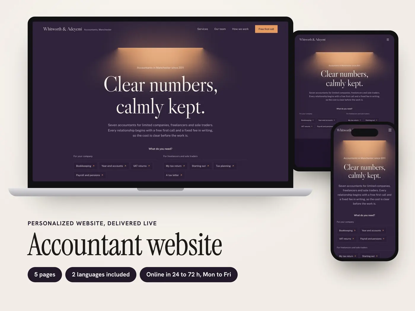 Whitworth & Adeyemi, Personalized website, view 1