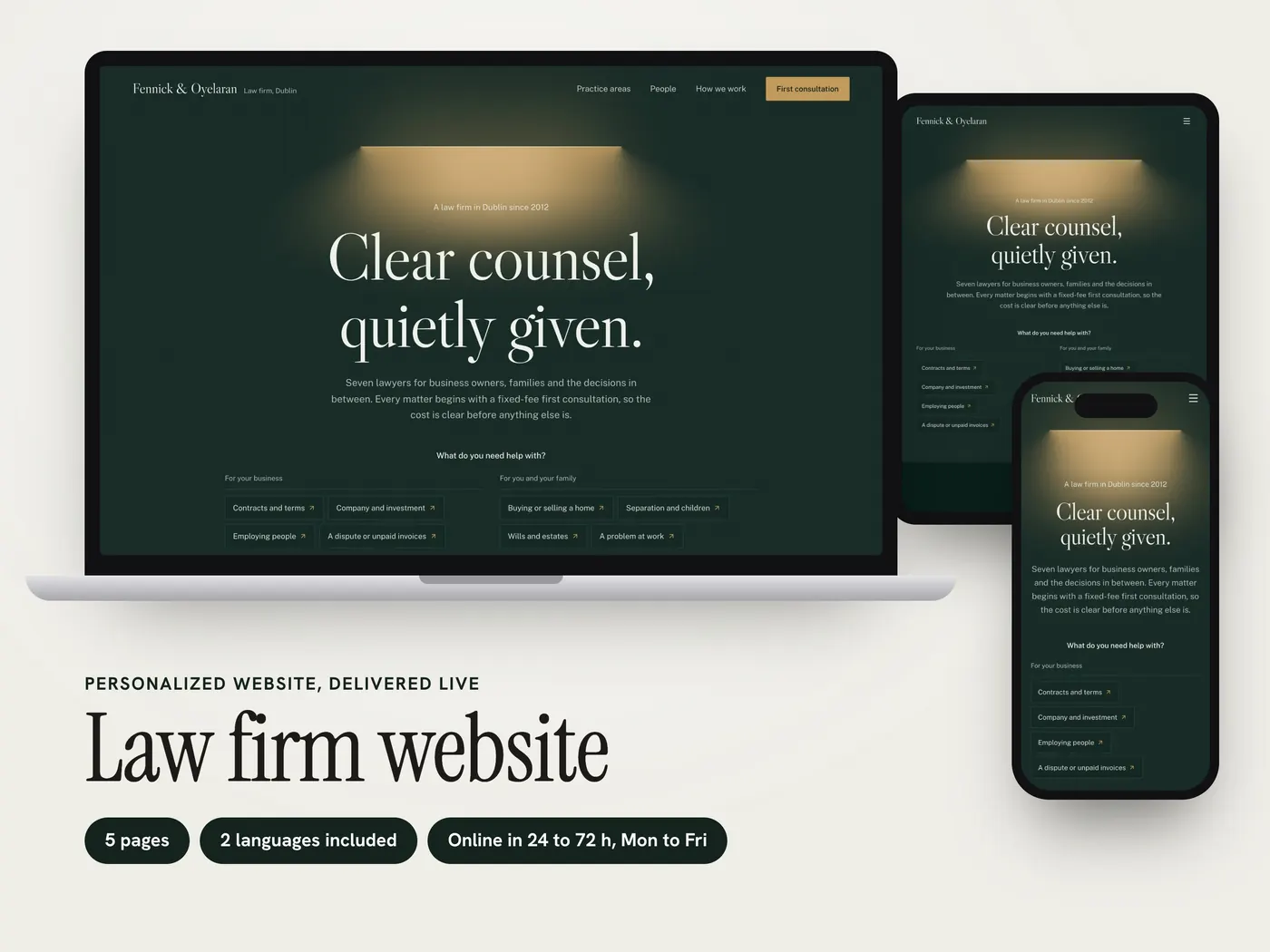 Fennick & Oyelaran, Personalized website, view 1