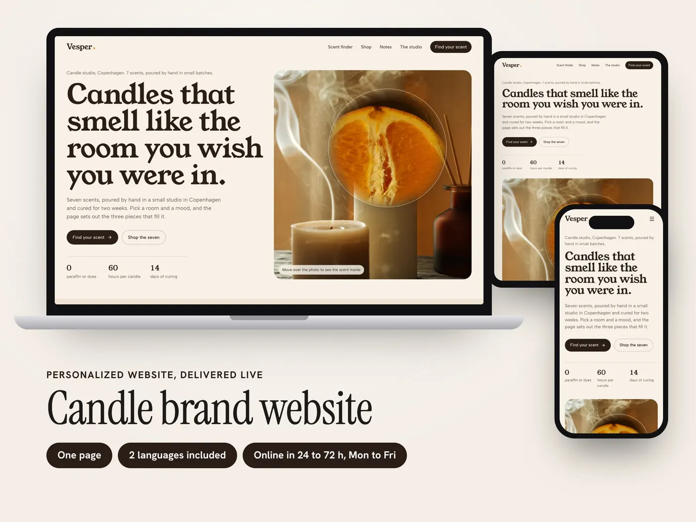 Vesper, Personalized website, view 1