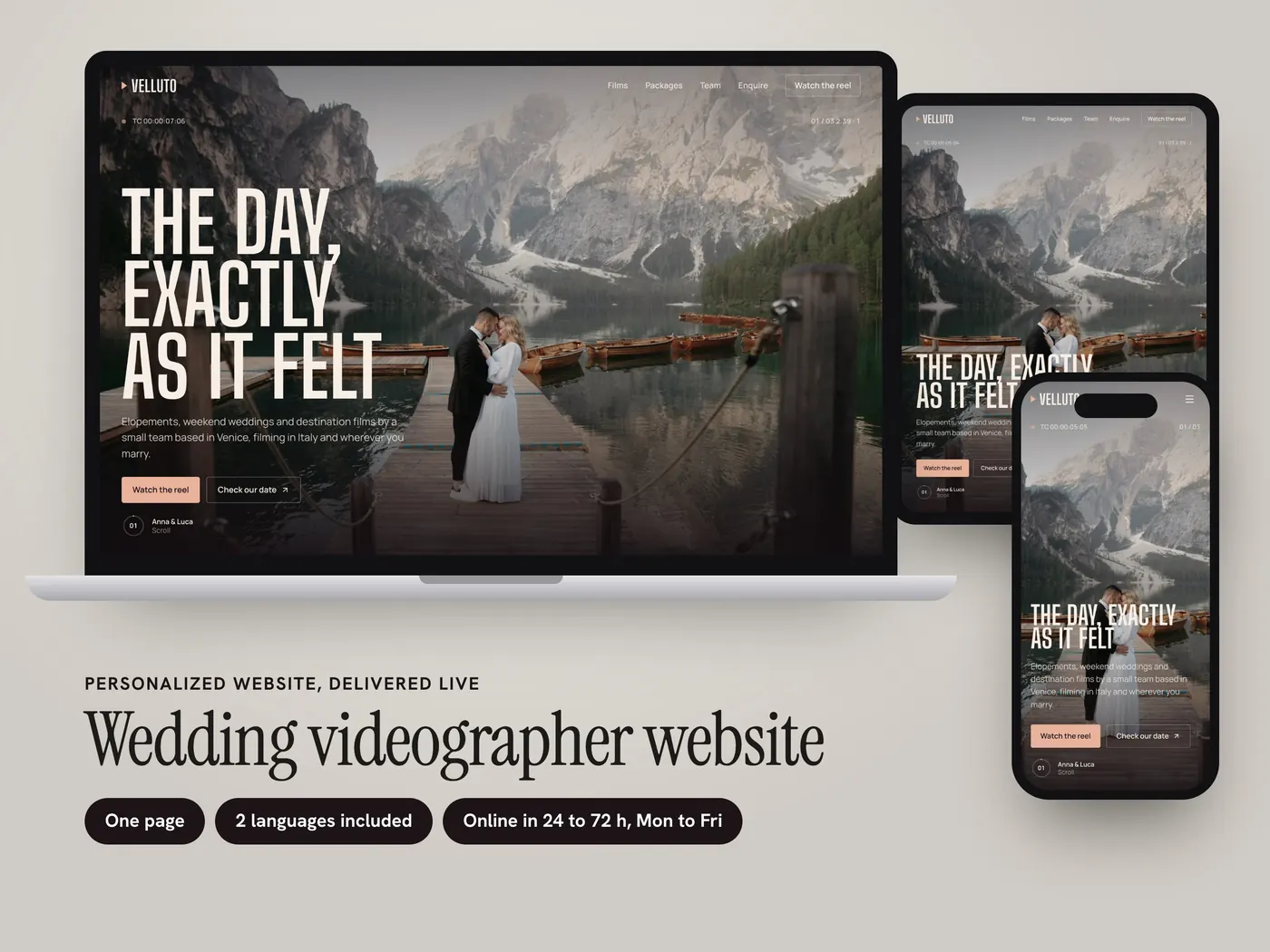 Velluto Films, Personalized website, view 1