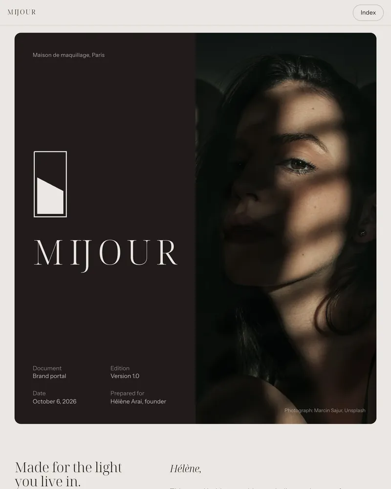The demo brand portal for MIJOUR, a fictional Paris makeup house